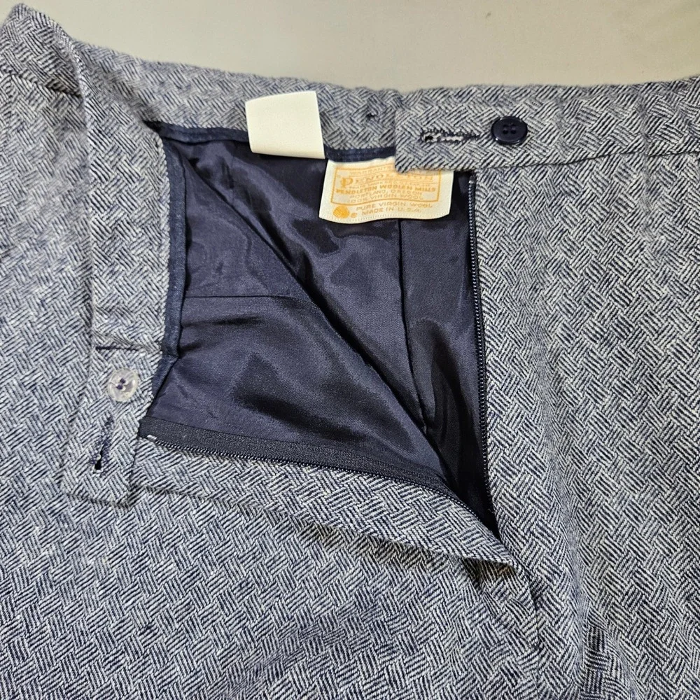Pendleton Vintage 18 Pants Blue Wool Basketweave Pleated Trousers